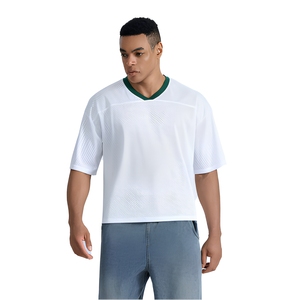 T-shirt pour homme à col en V blanc à manches courtes 100% polyester tricoté respirant décontracté couleur unie coupe classique - Product Image 1