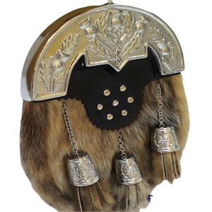 Scottish Antique White Leather Kilt Sporran with Chain Belt Thistle Plate Plate <b>Musical</b> <b>Instrument</b> Accessory - Product Image 5