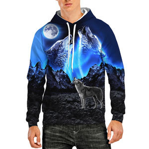 Felpa da uomo con cappuccio grafica lupo, felpa con cappuccio traspirante leggermente elasticizzata attiva per Outdoor primavera autunno - Product Image 1