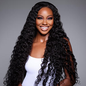 Peluca de Cabello Brasileño con Frente de Encaje <span class=keywords><strong>13</strong></span>*4, Ondas Profundas, Hecha a Mano, 200% HD, Estilo Europeo y Americano - Product Image 1