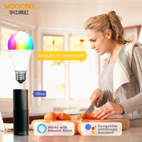 Ampoule LED intelligente RGB dimmable Woojong 100-240V AC/DC 7W/9W avec capteur WiFi et télécommande, culot E27, en plastique, pour usage domestique