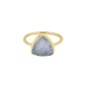 Aqua Druzy Trillion Shape Plata esterlina Chapado en oro Compromiso DE BODA Joyería fina Anillo de mujer