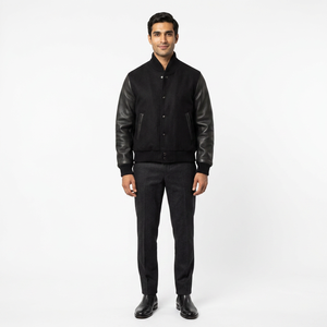Top Quality Wool Varsity Bomber <b>Jackets</b> With Real <b>Leather</b> Sleeves Letterman Wholesale CollegeBaseballjacket for <b>men</b> - Product Image 1