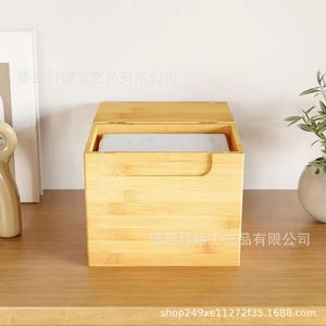 Organizador de pañuelos de bambú con tapa abatible para sala de estar, lavandería y uso doméstico - Product Image 2