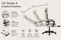 Chaise de bureau ergonomique en tissu avec massage, pivotante à 360 degrés, hauteur réglable, soutien lombaire pour le travail, les jeux et la détente