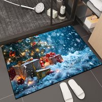 Tapis de bain rouge Joyeux Noël avec motif flocon de neige et étoile, doux, absorbant et antidérapant, parfait pour la décoration de Noël à la maison