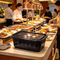 Boîte repas rectangulaire en plastique noir, compatible congélateur et micro-ondes, récipient alimentaire jetable