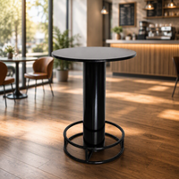 Table de bar ronde personnalisée avec logo couleur, 80 cm, base double anneau en métal thermolaqué, vente directe usine, marque OEM, projet hôtelier