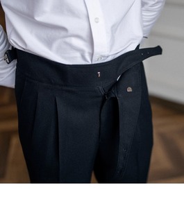 <span class=keywords><strong>Pantalon</strong></span> plissé taille haute britannique vintage personnalisé OEM, anti-plis, coupe droite, formel et décontracté, pour le quotidien et les affaires - Product Image 4