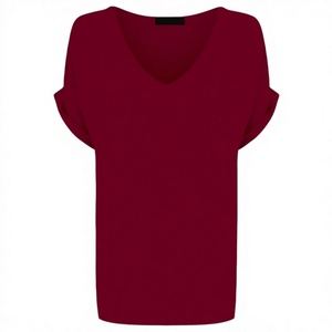 Camiseta de Verano para Mujer, Talla Grande, Tejida, 100% Algodón, Manga Corta, Cuello en V, Color Caramelo, Estilo Coreano, Holgada, Informal, Lisa, Oversize, de Secado Rápido - Product Image 2