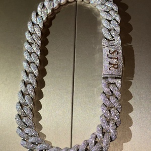 Hip Hop 15mm Width 925 Sterling Silver Rhodium Plated Moissanite Diamond Cuban Link Chain <b>Statement</b> Unisex <b>Necklace</b> - Product Image 3