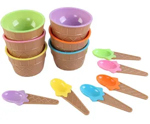 N791 Children Plastic Ice Cream Small Bowl Set With Spoon Gifts Durable Dessert Bowl Cute Ice Kids Cream Bowl