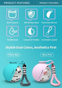 Portable Blue Water Bottle Bowl with Stainless Steel <b>Flask</b> and Foldable Design for Outdoor Use - Product Image 5