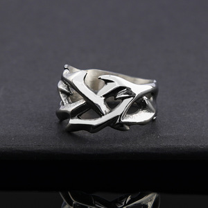 yunnique Men's <b>Titanium</b> Steel <b>Ring</b> Silver Flower Geometric Hollow Design Everyday Wear - Product Image 1