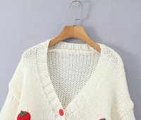 Cardigan en tricot personnalisé pour femme, à manches ballon brodées, moderne et tendance, veste d'extérieur pour l'hiver