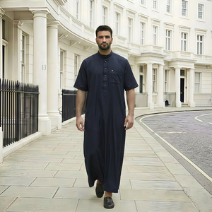 Bulk Order Verschillende Maten Opstaande Kraag Islamitische Traditionele Gesneden Comfortabele Saudi Stijl Mannen Thobe Voor Eid Al-Fitr Dagelijks Gebed - Product Image 1