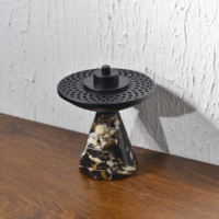 Brûleur d'encens Mubkhar en marbre noir avec couvercle en métal noir pour Ramadan, Eid, décoration arabe pour la maison, Majlis Oud, parfum de luxe, décoration d'intérieur
