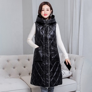 Chaleco largo negro para <span class=keywords><strong>mujer</strong></span>, chaqueta con capucha, Abrigo acolchado con cremallera, chaleco <span class=keywords><strong>sin</strong></span> mangas con burbujas, Parka, prendas de vestir, chaleco <span class=keywords><strong>sin</strong></span> mangas, chaqueta - Product Image 2