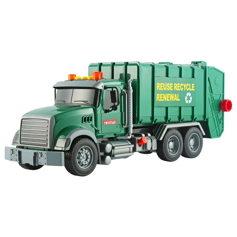Mainan truk sampah hijau, Set truk kendaraan anak laki-laki, mainan anak-anak mobil Gesekan 1/10 kendaraan sanitasi kendaraan inersia di kota