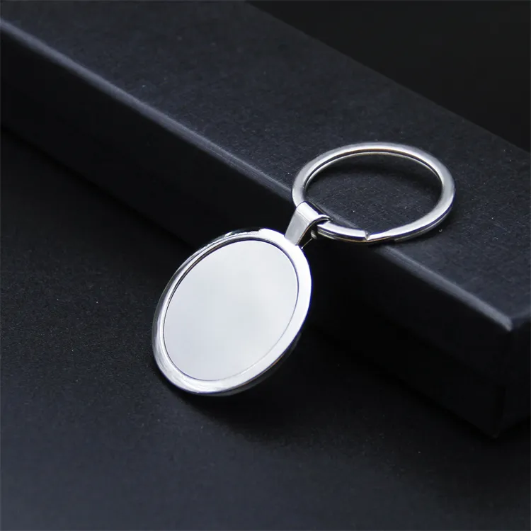 Zinc alloy high quality OEM logo print round metal keychain with laser engraving