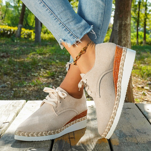 Chaussures à lacets en corde de chanvre, plateforme compensée à semelle épaisse, grande taille, style européen et américain pour femme - Product Image 4