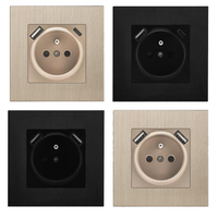MVAVA FR Prise murale électrique standard française en alliage d'aluminium brossé avec double port USB 20W à charge rapide Type-C 10A