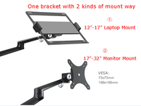 OZ-1S Aluminium 2 dans 1 Montage 12-17 pouces Ordinateur Portable Titulaire + 17-32 pouces Moniteur Titulaire Gaz Strut Bras Riser Bureau Charge 2-8kgs