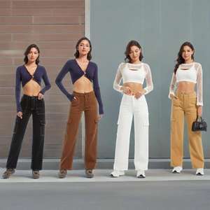 2025 Autumn Casual High-Waisted Straight-Leg Denim Work Pants with Multiple Pockets Outdoor Workwear Style - Product Image 1
