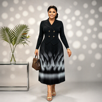 Ensemble deux pièces moderne et modeste pour femmes musulmanes, blazer noir à double boutonnage, jupe longue plissée dégradée, tenue formelle islamique