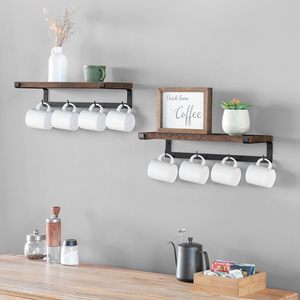Support mural en bois pour tasses avec crochets, étagère flottante, porte-tasses pour bar à café - Product Image 1