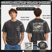 Kaos Oblong Pria Lengan Panjang Custom Print Vintage Washed Loose Tees Streetwear Retro Garis Samping Stone Washed Katun Oversized