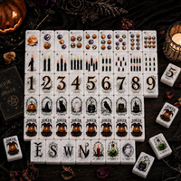 En stock : Ensemble de Mahjong américain gothique Halloween Corbeau Citrouille avec tuiles en acrylique marbré perlé (152/160 pièces) et boîte de rangement