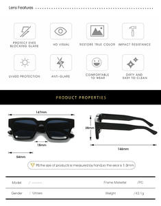 النظارات الشمسية الأحدث عتيقة شعار مخصص نظارات شمسية فاخرة عالية الجودة بظلال مربعة سوداء للرجال والنساء Oculos De Sol - Product Image 3