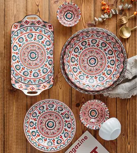 elegant custom machine printing pattern Bohemia style table dining ceramic dinner set for home restaurant