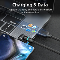 GreenPort Kabel Pengisi Daya 540 Derajat, Aksesori Ponsel Pengisi Daya USB Mikro 360 Magnetis dengan Lampu LED 3A