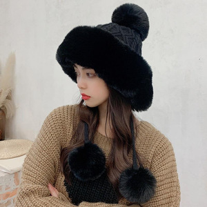 Chapeau d'hiver en fausse fourrure pour <span class=keywords><strong>femme</strong></span> avec <span class=keywords><strong>pompon</strong></span>, cache-oreilles chauds - Product Image 2