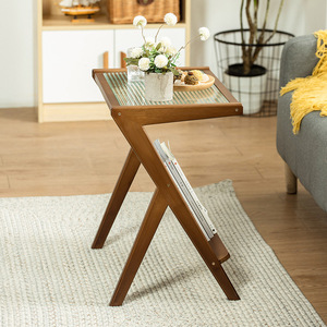 Minimalist Coffee <b>Table</b> With Glass Top And Rattan Shelf For Living Room Or Bedroom Use - Product Image 2