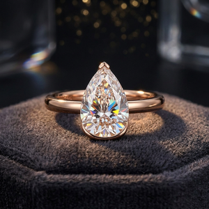 Bague de fiançailles solitaire Evanex de style luxueux avec diamant de laboratoire HPHT CVD taille poire certifié, halo caché, en or massif 14 carats, tendance - Product Image 2