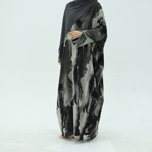 Sharut Dubai Abaya 2025 Kaftan Turc Modeste Abaya Robe Femmes Robe Musulmane Kimono Tie Dye Aquarelle En Mousseline De Soie Imprimé Ouvert Abaya - Product Image 1