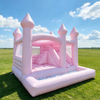 Château gonflable commercial rose avec toboggan et piscine à balles, château gonflable pour mariage, château gonflable pour filles, location pour fête d'anniversaire