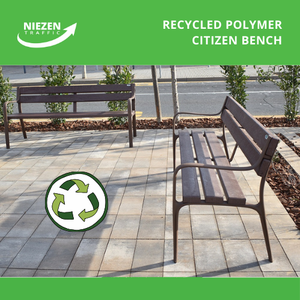 Banco ciudadano de polímero reciclado, respetuoso con el medio ambiente, plástico, acero, duradero, libre de mantenimiento, asientos para exteriores, muebles urbanos, madera para ciudad - Product Image 2