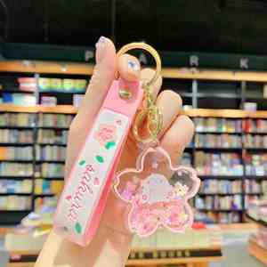 Creative Floating Cherry Blossoms Rabbit Keychain Liquid Oil Rabbit Moving Milk Tea <b>Cup</b> Acrylic Keyring Quicksand Key Chain Gift - Product Image 2