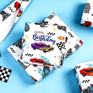 Race Car Wrapping Paper Roll 17 In X 16.5 Ft Birthday Gift <b>Wrap</b> For Kids With Grid Lines Art Paper Recyclable - Product Image 5
