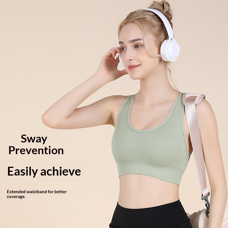 New Honeycomb Breathable Spandex/Nylon Solid Pattern Large Size Sports Underwear Women's Push-up Shockproof Yoga Bra High