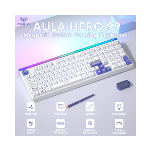 Clavier de jeu magnétique AULA Hero 99, taux de polling 8K, clavier à effet Hall, actionnement RT 0,01 mm pour les joueurs hardcore professionnels - Product Image 2