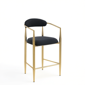 Tabouret de bar moderne rembourré avec structure en métal, assise en bouclette noire, chaise de cuisine, de bar ou de salle à manger - Product Image 1