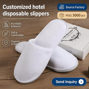 Pantoufles d'<span class=keywords><strong>Hôtel</strong></span> et de <span class=keywords><strong>Spa</strong></span> Jetables Personnalisées de Luxe 5 Étoiles, à Bout Fermé, en Velours Corail Blanc pour Chambres d'Hôtes - Product Image 1