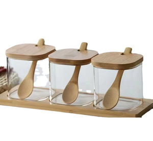 Ensemble de 3 boîtes à ail en verre borosilicate carré avec couvercles en bambou, contenants de rangement durables pour la cuisine, pour le <span class=keywords><strong>sel</strong></span>, les herbes, compatibles <span class=keywords><strong>lave</strong></span>-<span class=keywords><strong>vaisselle</strong></span> - Product Image 2