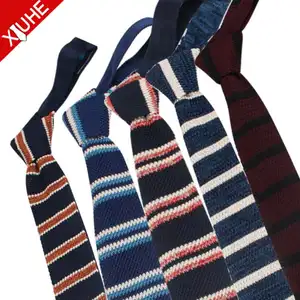 OEM ODM嵊州紧身领带热素色条纹针织领带男士圆点图案定制针织领带