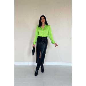 Camisa de Satén con Botones para Mujer, Estilo Casual para el Día a Día, Color Caramelo, Manga Larga - Product Image 3